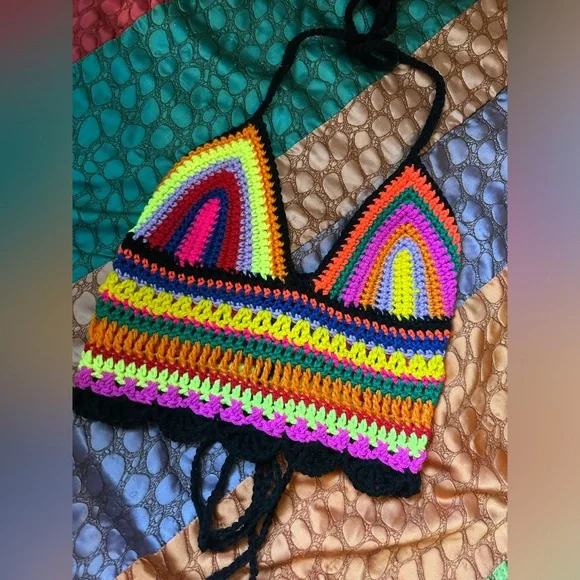 Colorful handmade crochet top - Picture 2 of 3